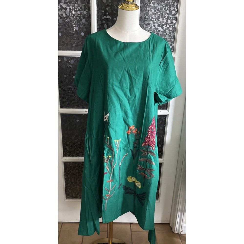 NWT Minibee Dress Floral Cotton Linen Embroidered w/Pockets XL